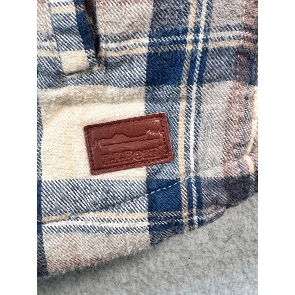 LL Bean Relaxed Fit Sherpa Lined Hooded Flannel Shirt Jacket Blue Plaid Large - Picture 4 of 12